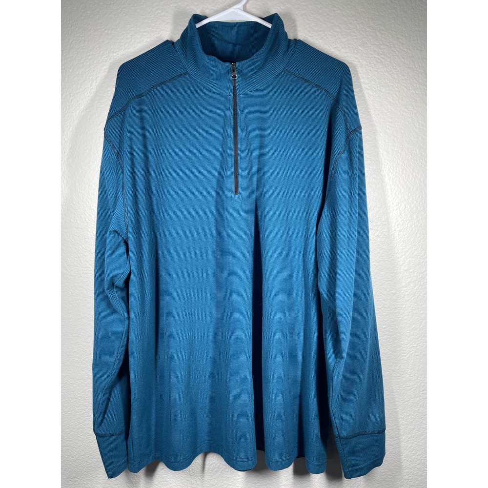 White Sierra Mens XXL 1/4 Zip Pullover Teal Blue Striped Mock Neck Sweatshirt